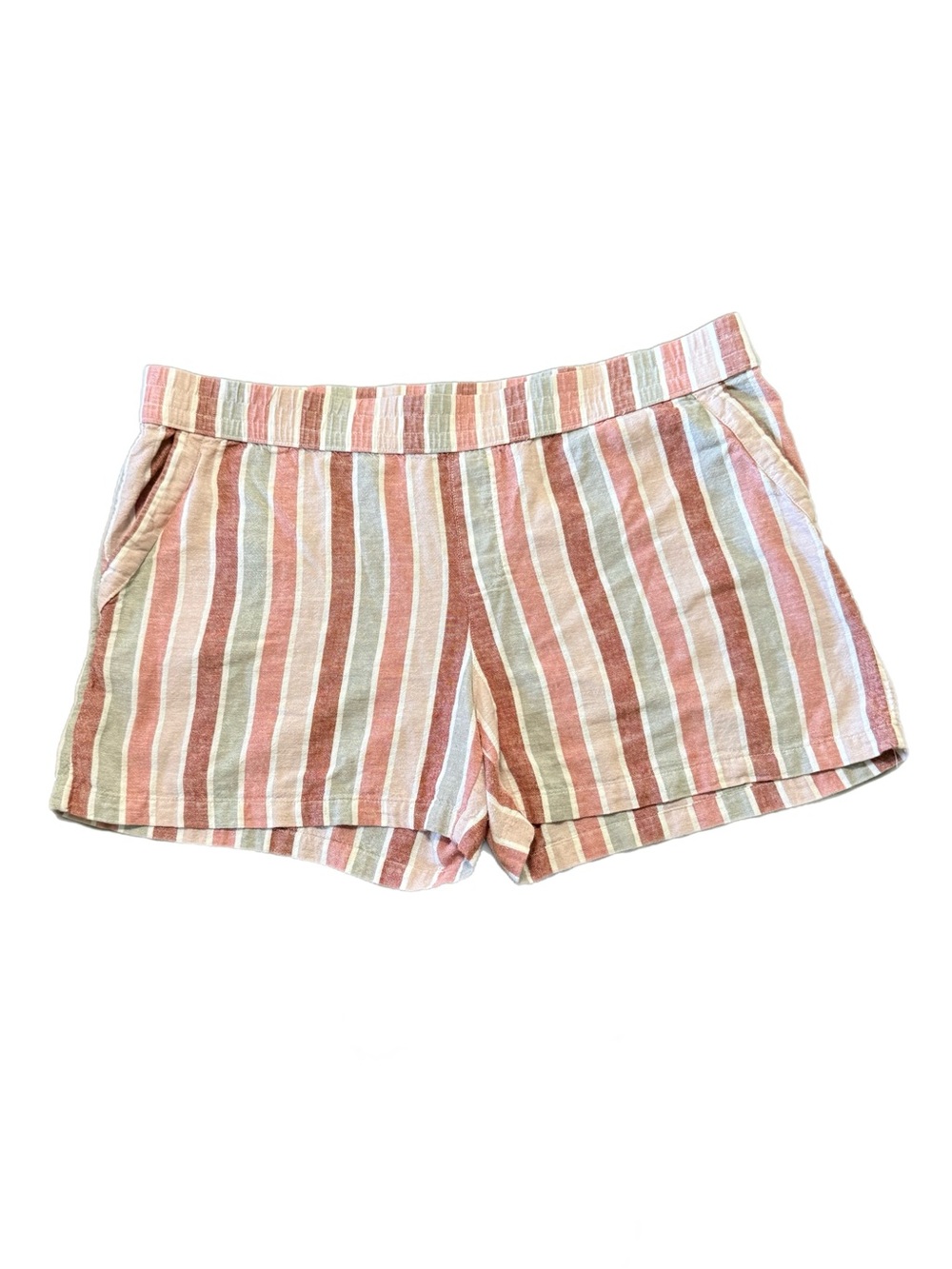 Sonoma Pink, White & Rust Red Striped Elastic Waist Linen Blend Shorts Size XXL - Picture 4 of 10